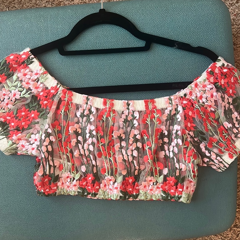 Cropped Floral Off the Shoulder Top